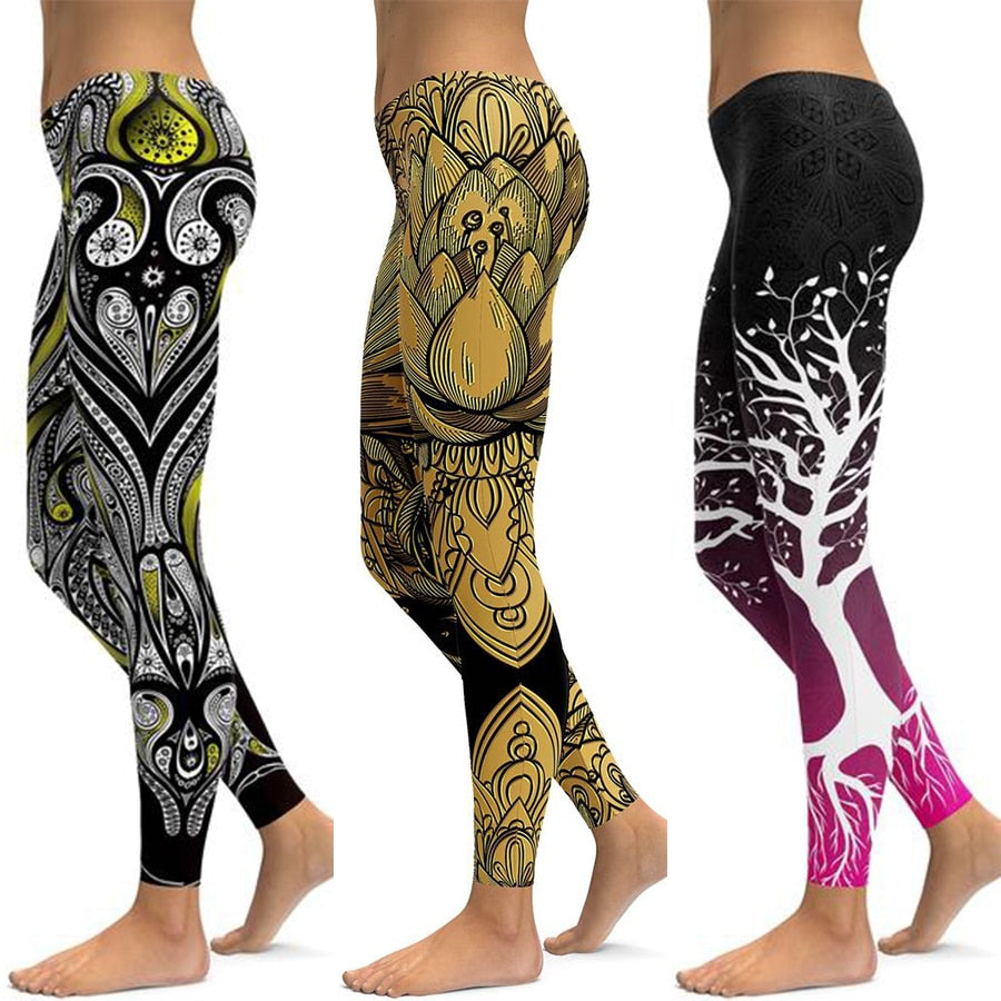 Black with Color Graphics Design Allover Printed Yoga Leggings – Trendygals